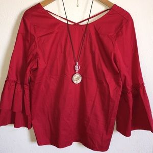 Jane & Delancey Red ruffle sleeve top